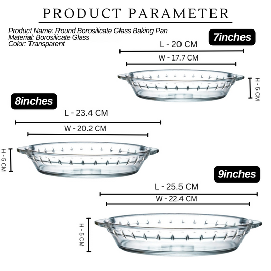 Locaupin Round Borosilicate Glass Baking Pan Pie Dinner Main Dish Serving Bowl Microwave Oven Plate with Handle Soft Wave Edge