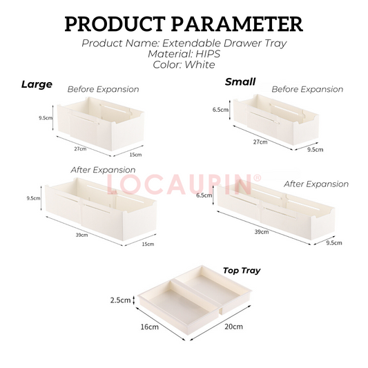 Locaupin Multifunctional Extendable Drawer Tray Storage Adjustable Sorting Box Home Kitchen Wardrobe Office Supplies Organizer