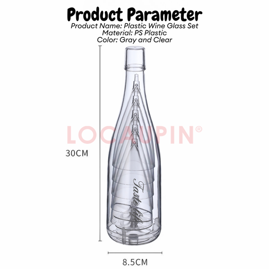 Locaupin Plastic Wine Glass Set with Bottle Storage Reusable Champagne Glasses Portable Drinkware Perfect for Travel Camping Uses