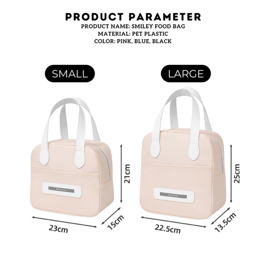 Locaupin Smiley Food Bag Waterproof and Insulated Meal Bags with Front Pocket Large Capacity Office School Portable Lunch Storage