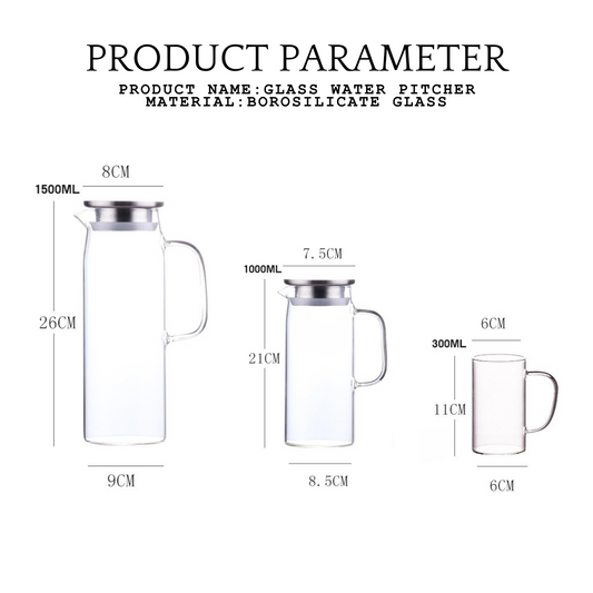 Locaupin Borosilicate Glass Water Pitcher with Stainless Steel Lid Hot and Cold Drinks Juice Coffee Beverage Large Capacity Jug