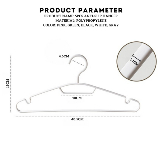 Locaupin 5 Pieces Anti-Slip Hanger with Groove Design Heavy Duty Flexible Wardrobe Laundry Organizer High Quality Clothes Holder
