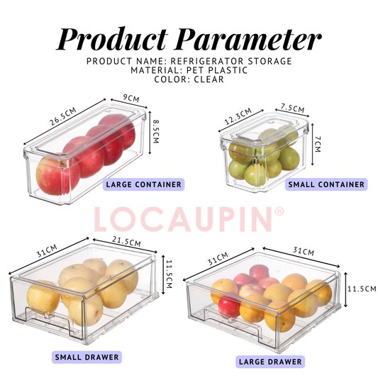 Locaupin Transparent Refrigerator Food Storage Stackable Fruits Vegetables Fridge Organizer High Quality Fresh Keeping Container