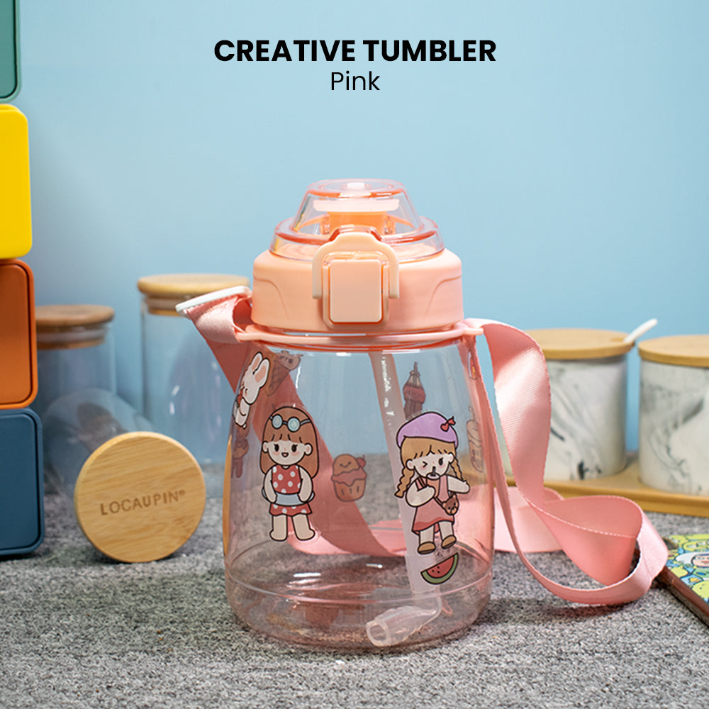 Locaupin Toddler Drinking Straw Water Bottle Adjustable Strap Tumbler Sippy Cup For Kids Customize with Sticker