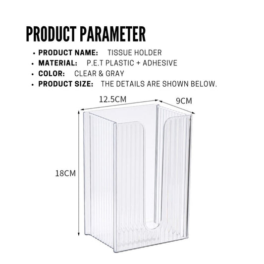 Locaupin Wall Mounted Transparent Plastic Tissue Holder Toilet Paper Towel Storage Hanging Dispenser Horizontal Vertical Design