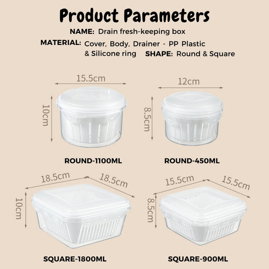 Locaupin Food Storage Container With Drainer Refrigerator Organizer Kitchenware Fresh Keeping Fruit And Vegetable Draining Bin