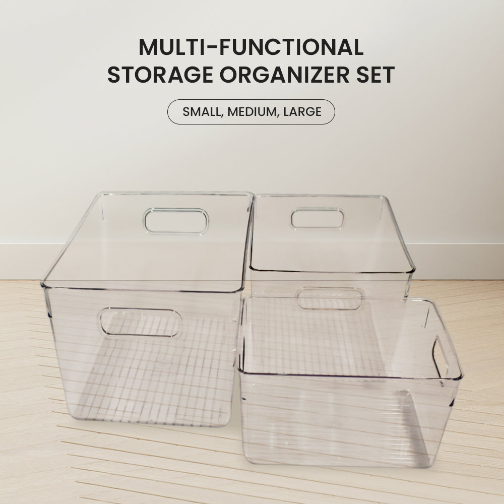 Locaupin Transparent Storage Organizer Desktop Wardrobe Storage Cabinet Sorting Cosmetic Container Multifunctional Basket Bin For Bedroom Kitchen (PET Plastic)