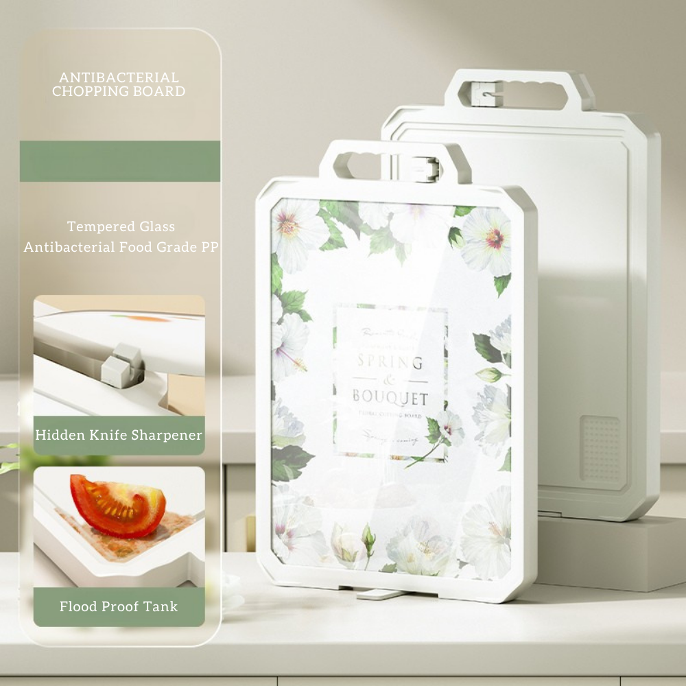 Locaupin Double-Sided Chopping Board with Hidden Knife Sharpener and Bottom Bracket Standing Design Multipurpose Kitchen Use