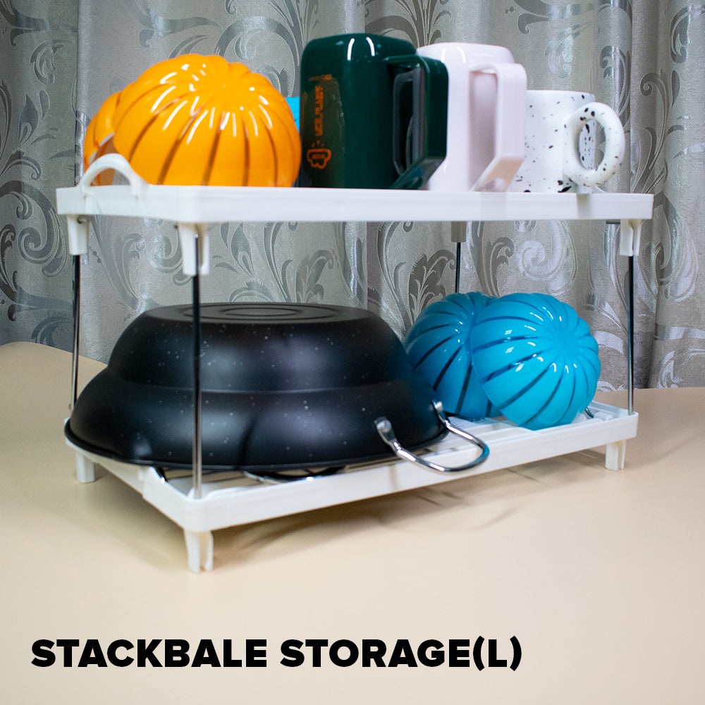 Locaupin Multifunctional Foldable Kitchen Shelf Dinnerware Storage Stackable Organizer Space Saving Rack