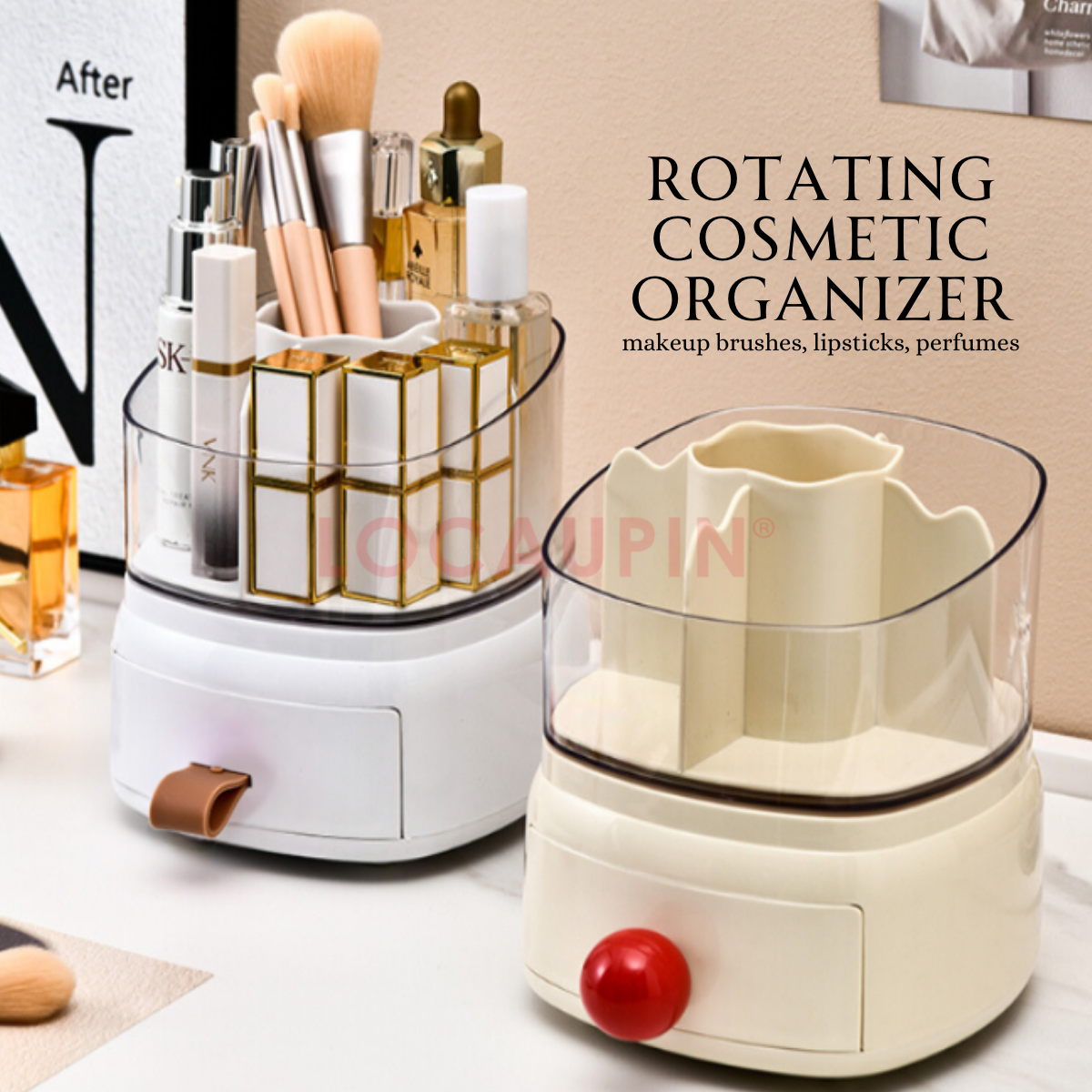 Locaupin 360? Rotating Cosmetic Organizer Large Capacity Rack with Compartments Make up Brushes, Lipstick and Perfumes Storage