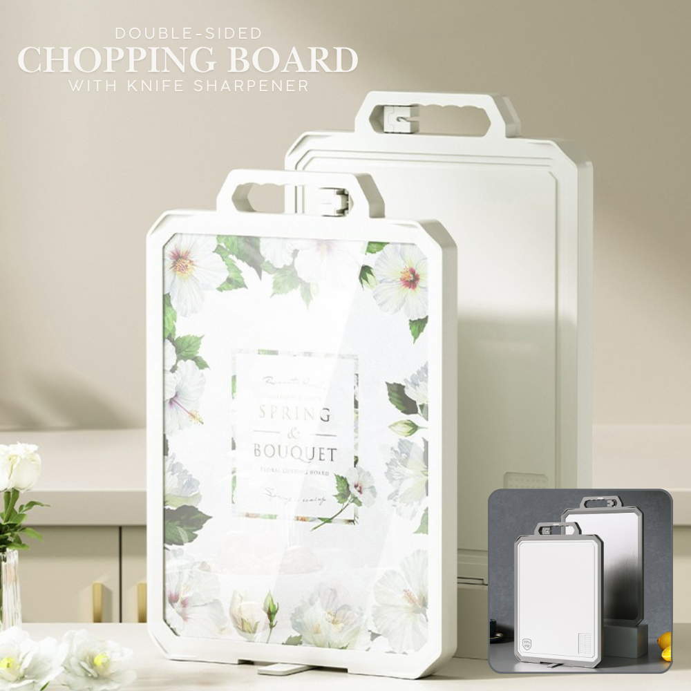 Locaupin Double-Sided Chopping Board with Hidden Knife Sharpener and Bottom Bracket Standing Design Multipurpose Kitchen Use