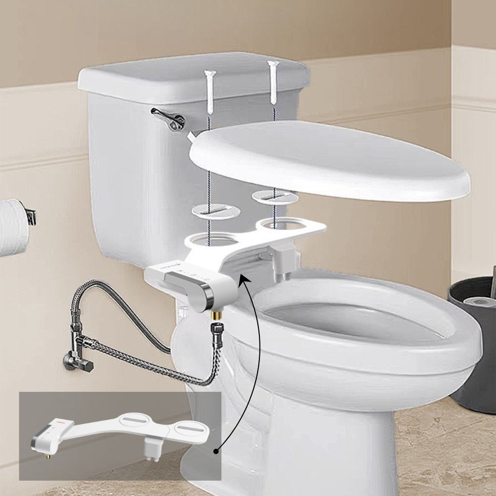 Locaupin Bathroom Toilet Bidet with Dual Nozzle Washing with Ultra-Thin Design Compatible for Most Toilets