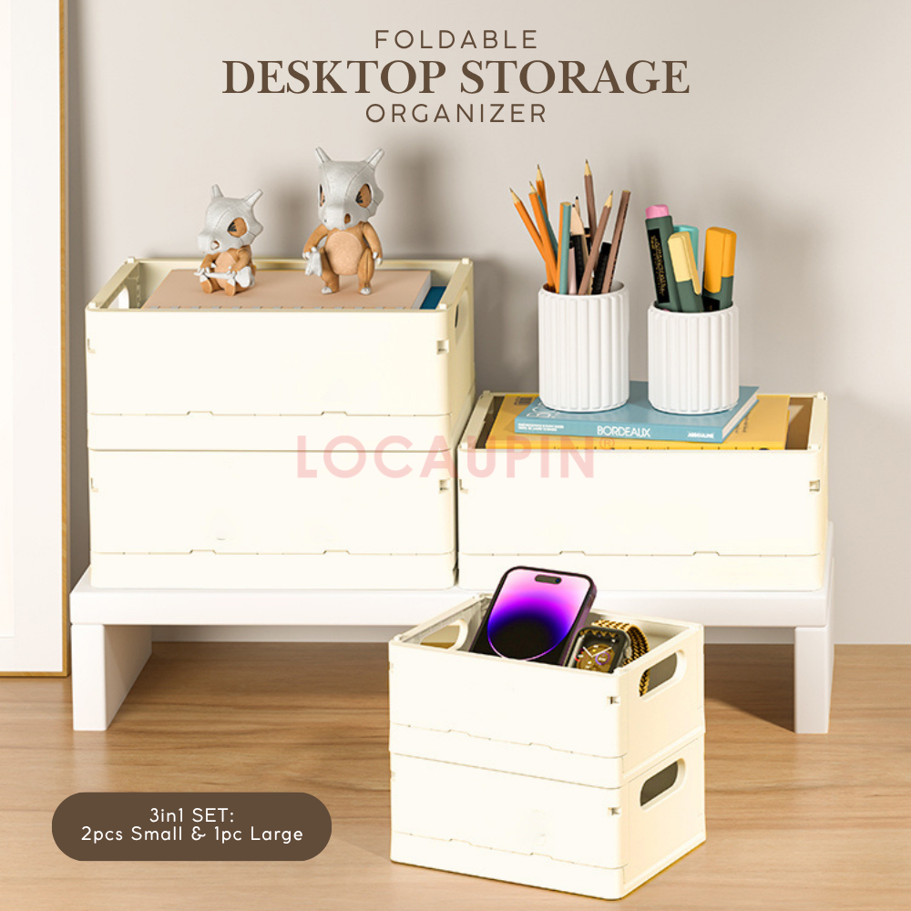 Locaupin Foldable Storage Basket Multipurpose Desktop Organizer for Office and School Stationery Supplies Container