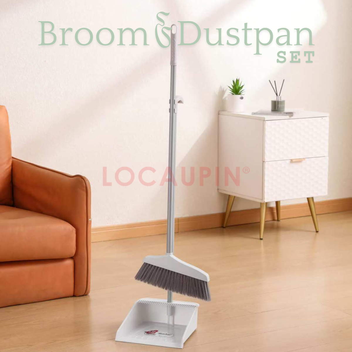 Locaupin Broom and Dustpan Set Household Floor Cleaning Tool High Quality Material Long Handle Sweeper Sturdy and Durable Cleaner