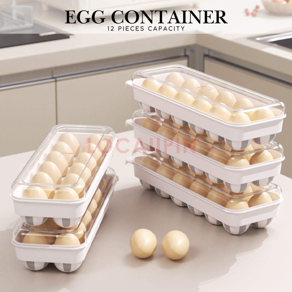 Locaupin 12 Compartment Egg Container with Transparent Lid Durable Space Saver Refrigerator Storage Stackable Anti-Collision Tray