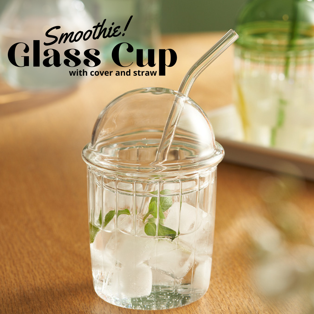 Locaupin Clear Smoothie Glass Cup with Lid and Straw - Large Capacity Tumbler for Coffee, Fruit, Tea, Water - Mug, Drinkware