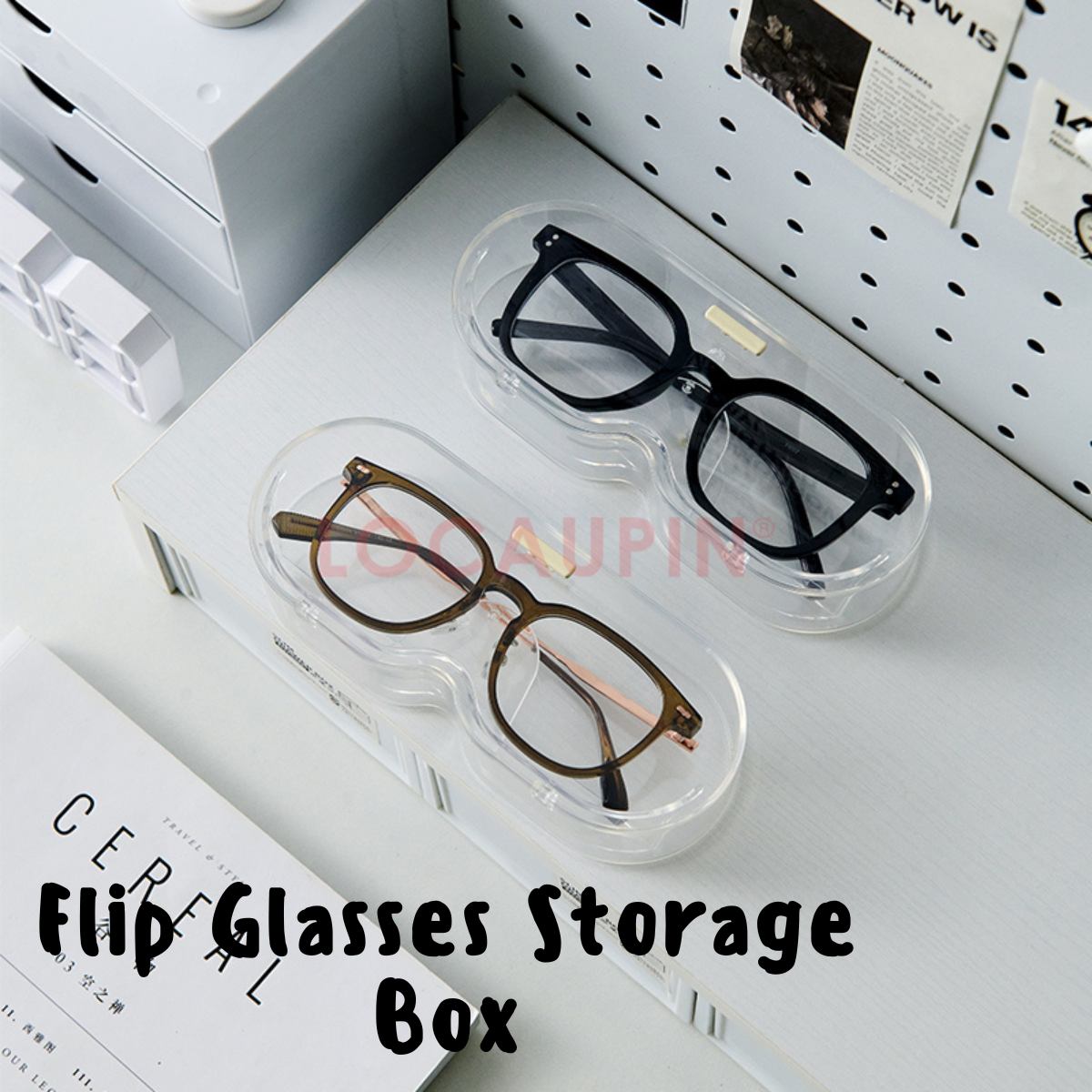 Locaupin Flip Glasses Storage Box High Quality and Transparent Wall Mounted Eyeglasses Holder Sunglasses Display Organizer Rack