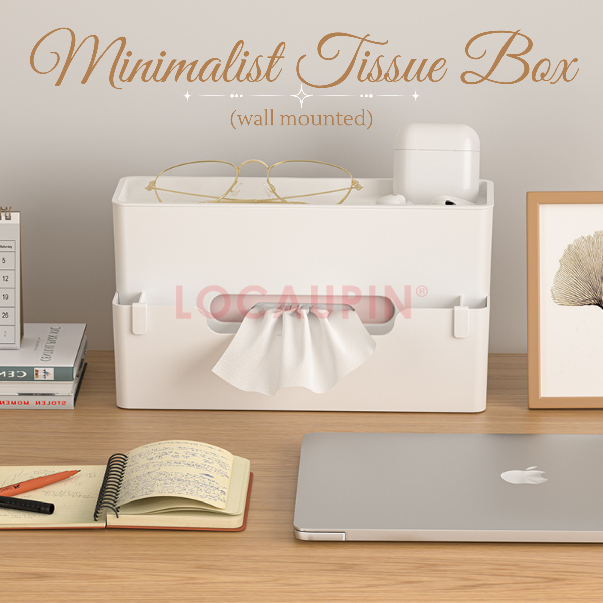 Locaupin Minimalist Multifunctional Tissue Box Living Room Bedroom Dining Room Desktop Napkin Dispenser Wall Mounted Storage