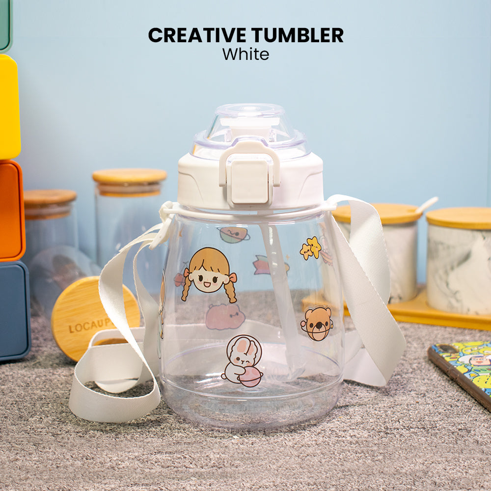 Locaupin Toddler Drinking Straw Water Bottle Adjustable Strap Tumbler Sippy Cup For Kids Customize with Sticker