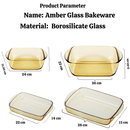 Locaupin Bundle of 4 Amber Borosilicate Bakeware Microwave Oven Safe Baking Plate Package Set Party Tray Food Container for Mommy