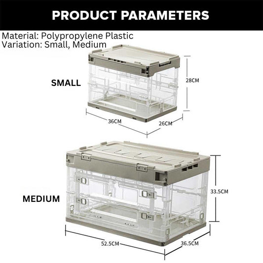 Locaupin Plastic Collapsible Storage Box Case Space Saver Closet Wardrobe Organizer Indoor Outdoor Container Car Compartment