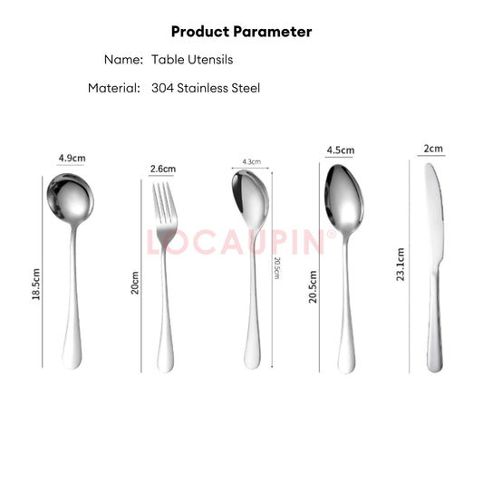 LOCAUPIN 304 Stainless Steel Wide Rounded Handle Utensil Set Spoon and Fork High Quality Cutlery Set Kitchen Tableware