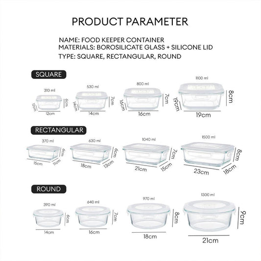 Locaupin Bundle of 4 Airtight Glass Food Container Package Set Borosilicate Food Keeper with Silicon Lid Leakproof Kids Lunchbox