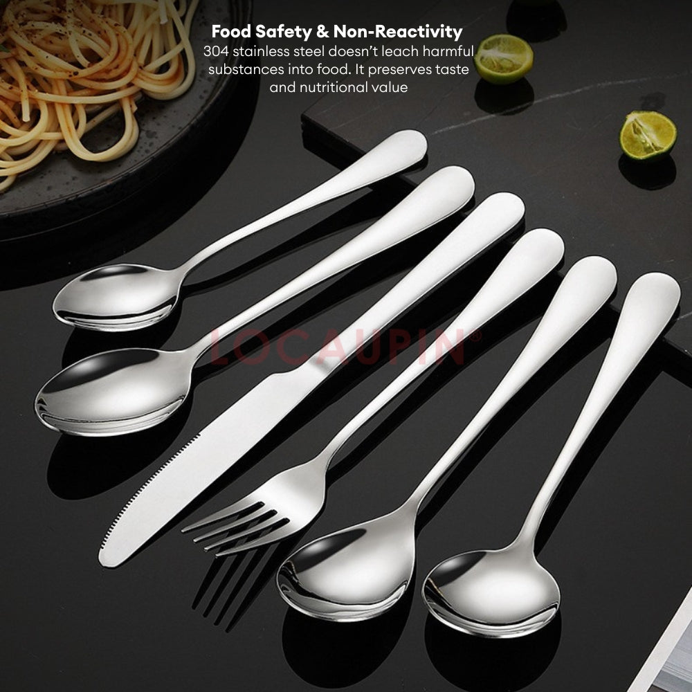 LOCAUPIN 304 Stainless Steel Wide Rounded Handle Utensil Set Spoon and Fork High Quality Cutlery Set Kitchen Tableware