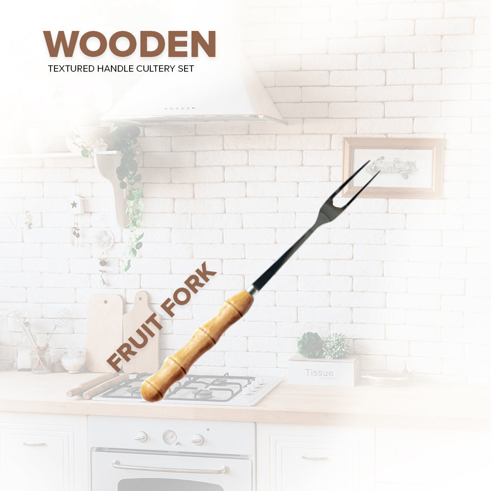 Locaupin Stainless Steel Bamboo Handle Silverware Cutlery Utensils Spoon Knife Two Prong Fruit Fork Teaspoon Dining Table Serving Dish Dessert Appetizer