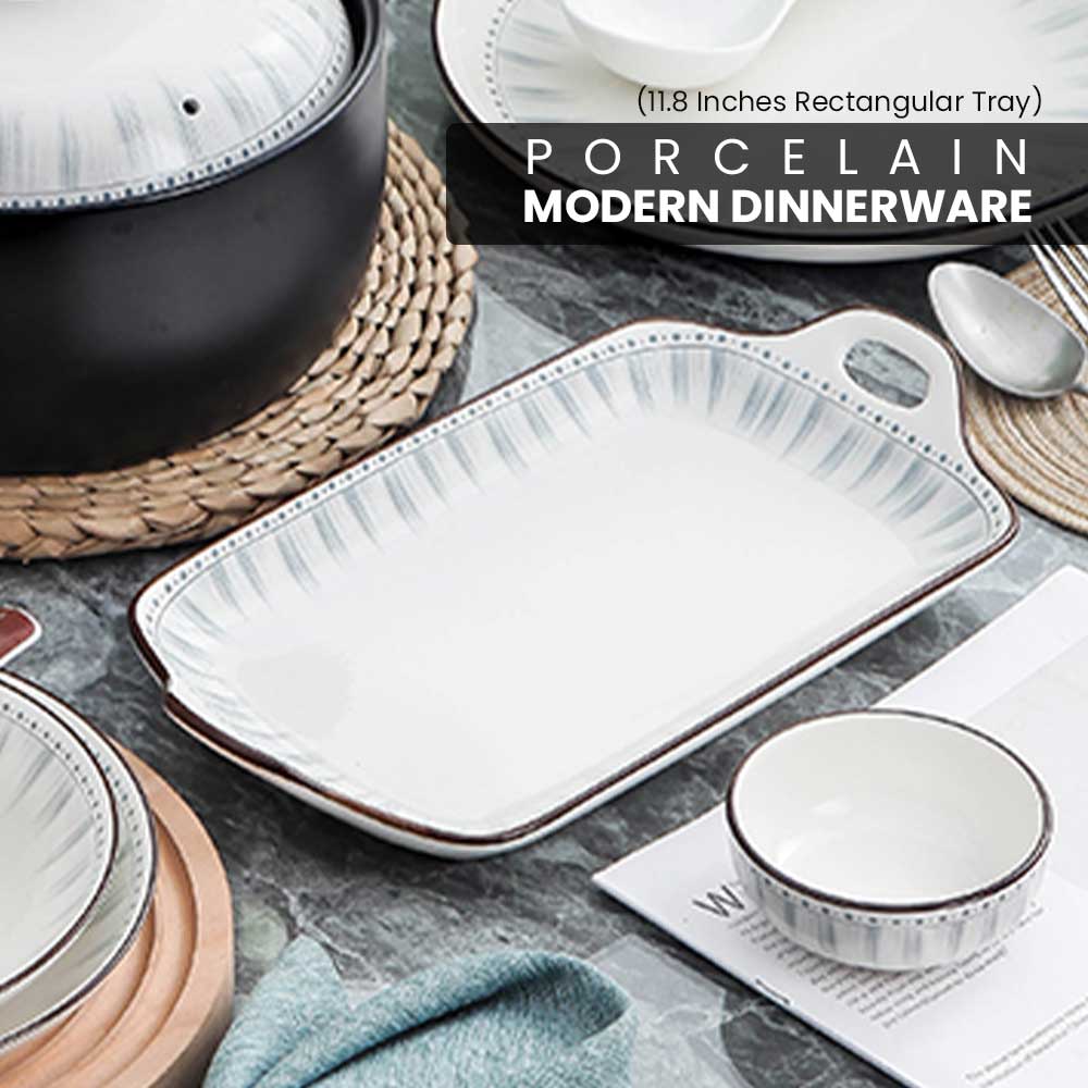 Locaupin Microwavable Dinnerware Porcelain Rectangular Square Serving Dish Plate Bowl Minimalist Hotel Restaurant Modern Dining