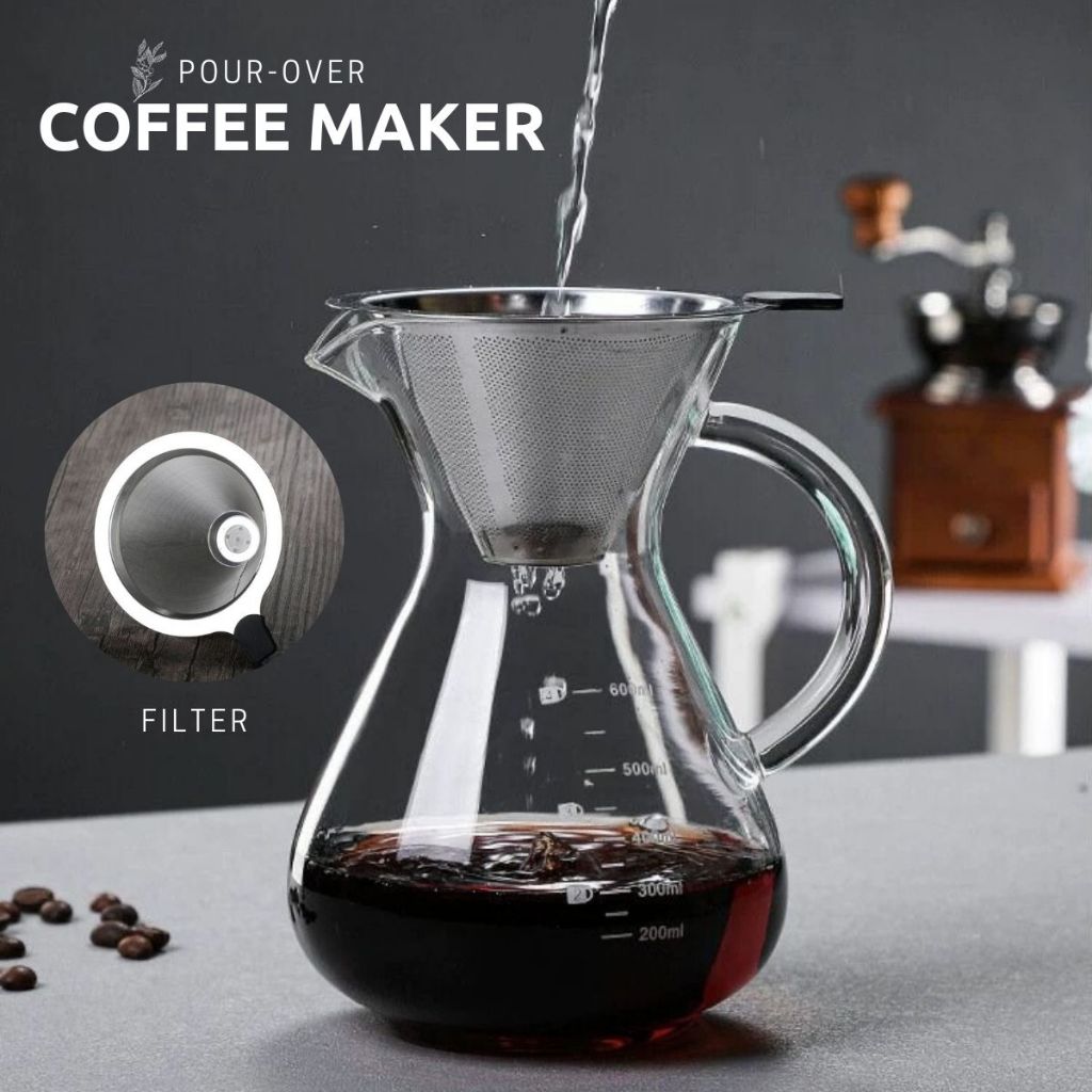 LOCAUPIN Borosilicate Glass Pour-Over Coffee Maker with Filter Manual Drip Brewer Christmas Gift