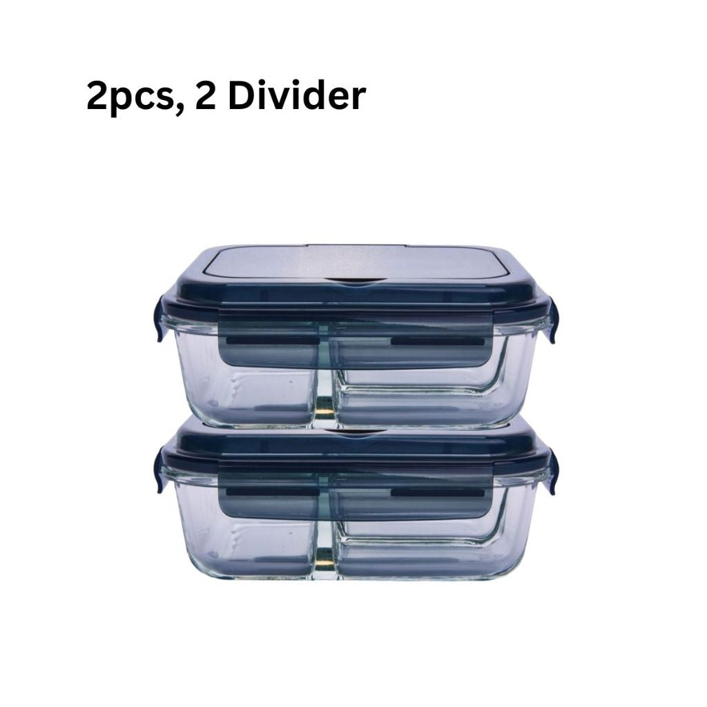 LOCAUPIN Glass Lunch Box with Spoon and Fork Microwavable Oven Safe Divider Food Storage Container