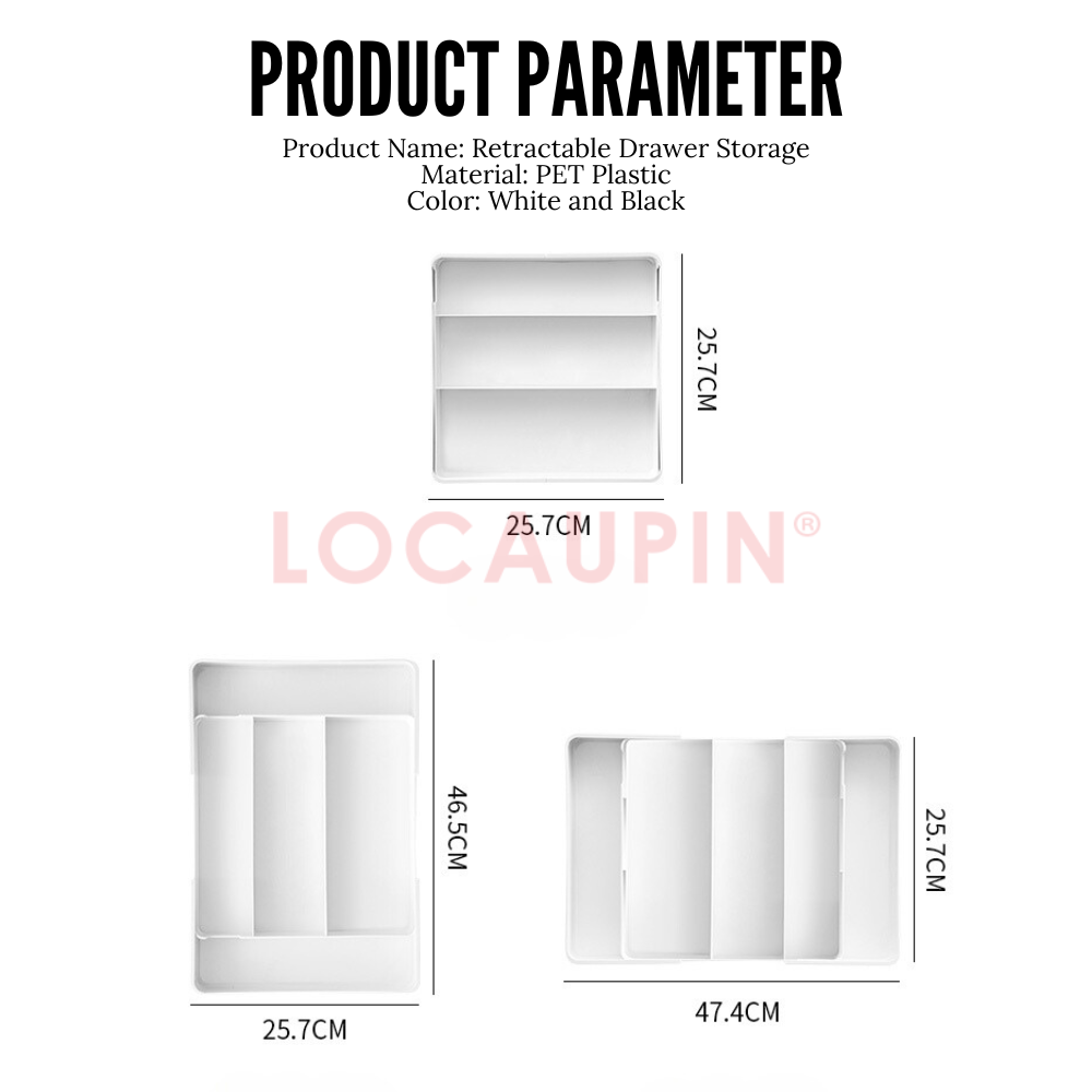 Locaupin Retractable Drawer Storage Multifunctional Compartment Organizer for Medicine Cosmetic Kitchen Utensil and Stationery