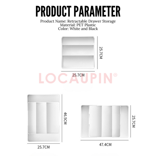 Locaupin Retractable Drawer Storage Multifunctional Compartment Organizer for Medicine Cosmetic Kitchen Utensil and Stationery