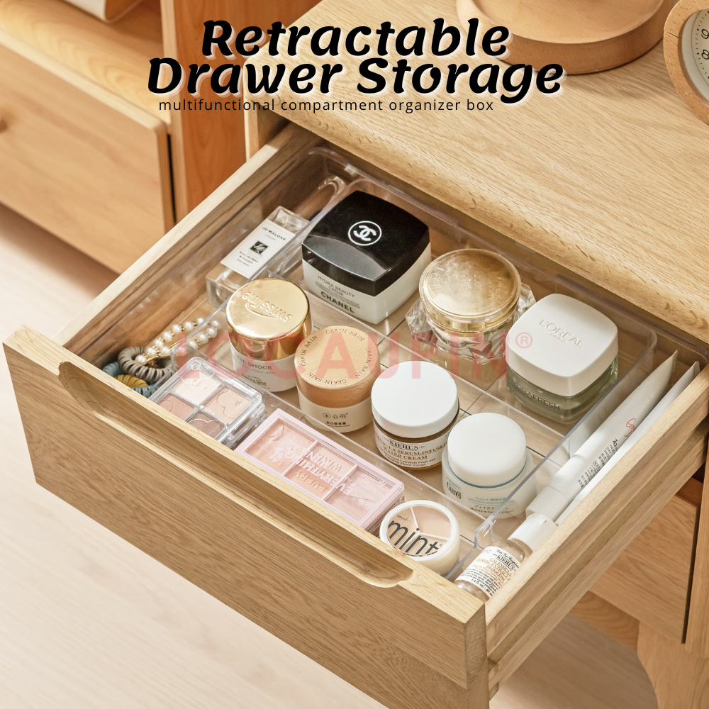 Locaupin Retractable Drawer Storage Multifunctional Compartment Organizer for Medicine Cosmetic Kitchen Utensil and Stationery