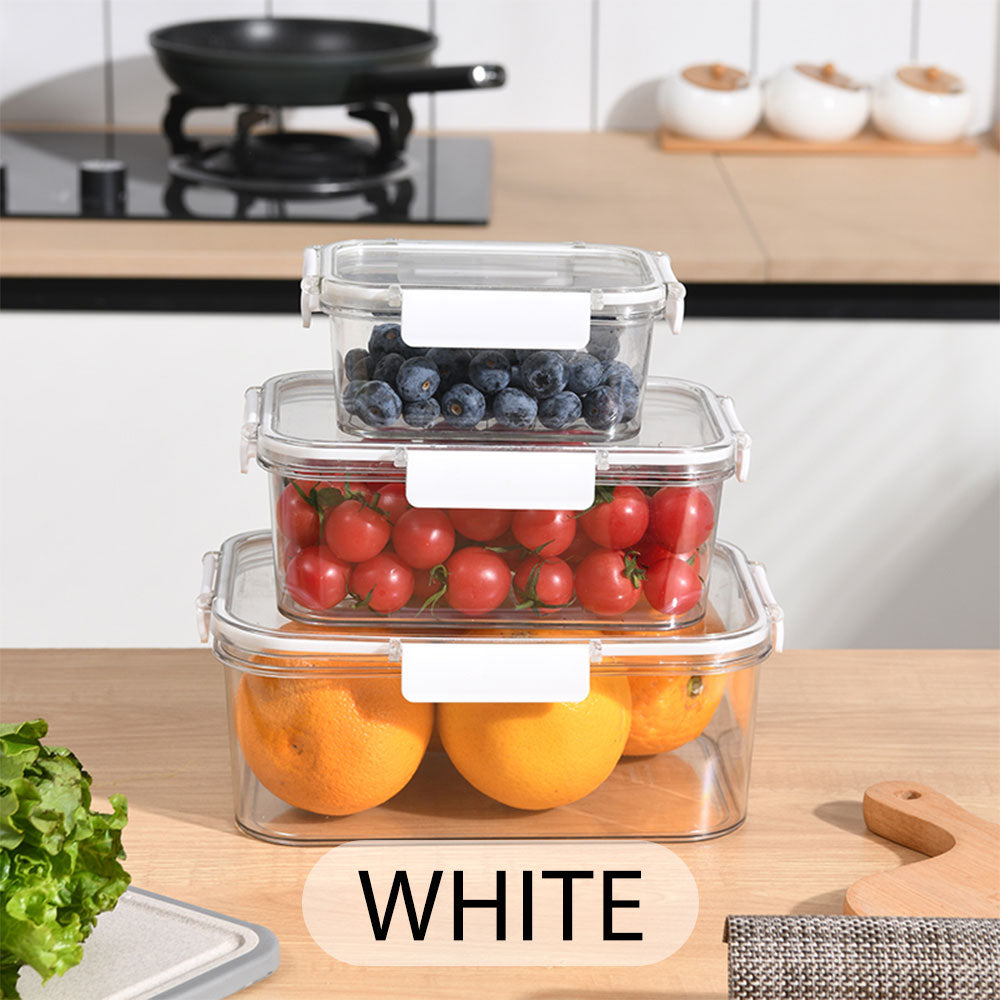 Locaupin 3in1 Airtight Locking Lid Food Container Transparent School Lunch Box Fridge Organizer Fruit Vegetable Fresh Keeper