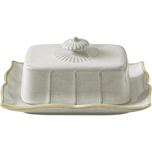 Locaupin White Porcelain Retro Style Serving Butter Plate with Cover Easy Scoop Multipurpose Food Storage Dessert Snack Saucer