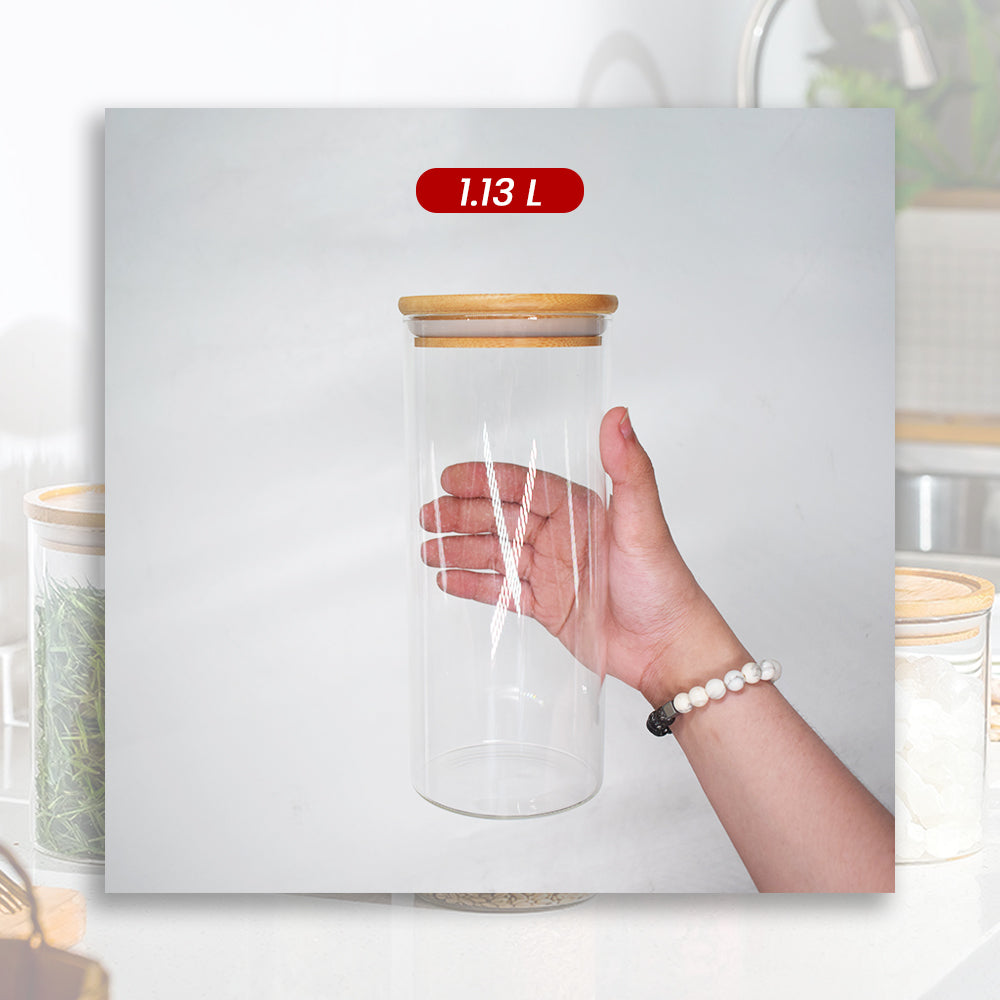 Locaupin Bamboo Lid Candy Jar Glass Canister Party Food Storage Transparent Container Cookies Cereal