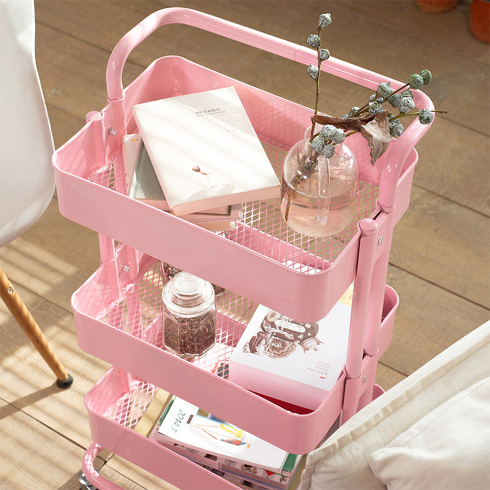 3-Tier All Metal Kitchen Utility Classic Trolley Cart Shelf Rack Organizer with Wheels and Handle