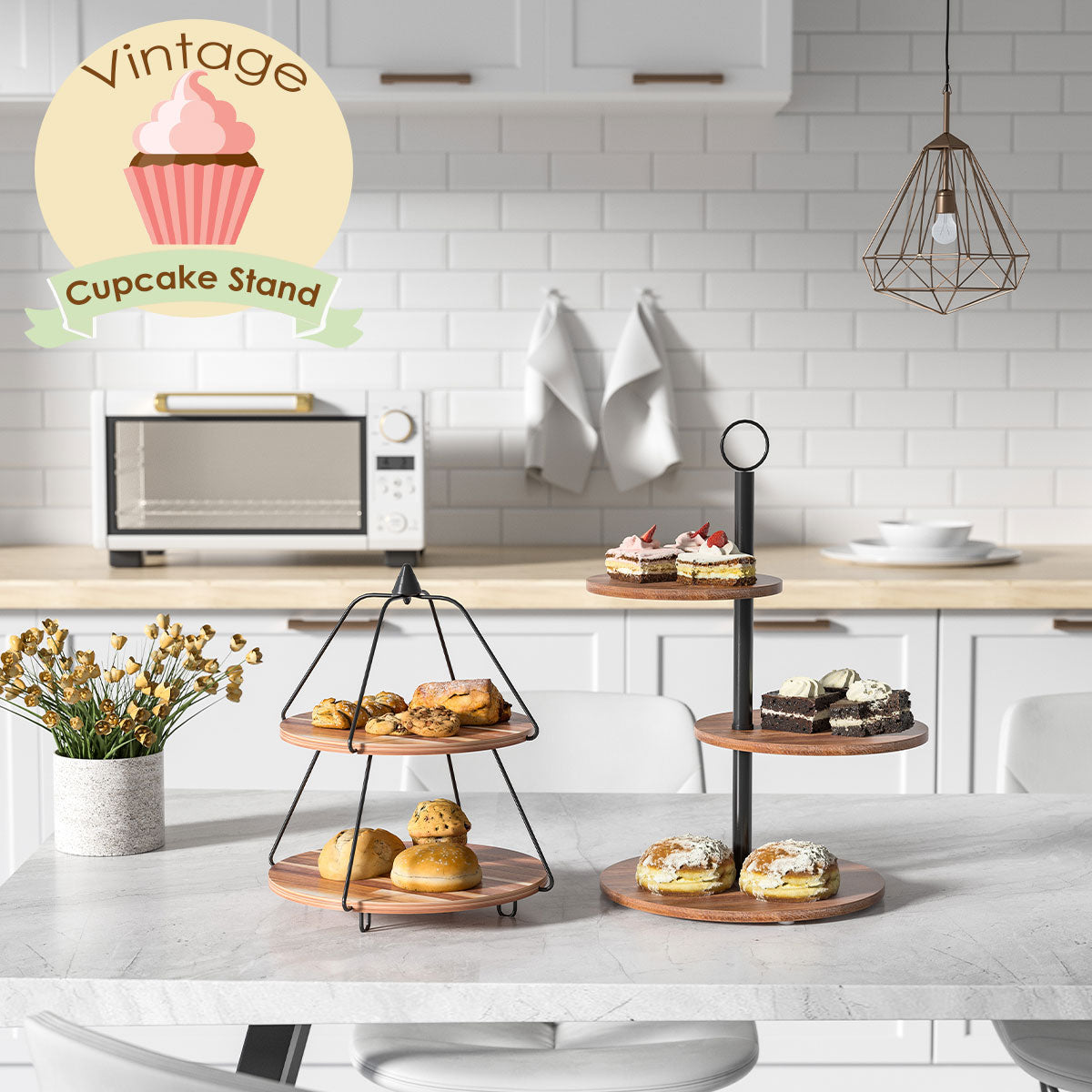 Locaupin Wooden Cupcake Stand Fruit Dessert Table Cookie Food Display Serving Platter Birthday Tea Party Tower Tray Decor Holder