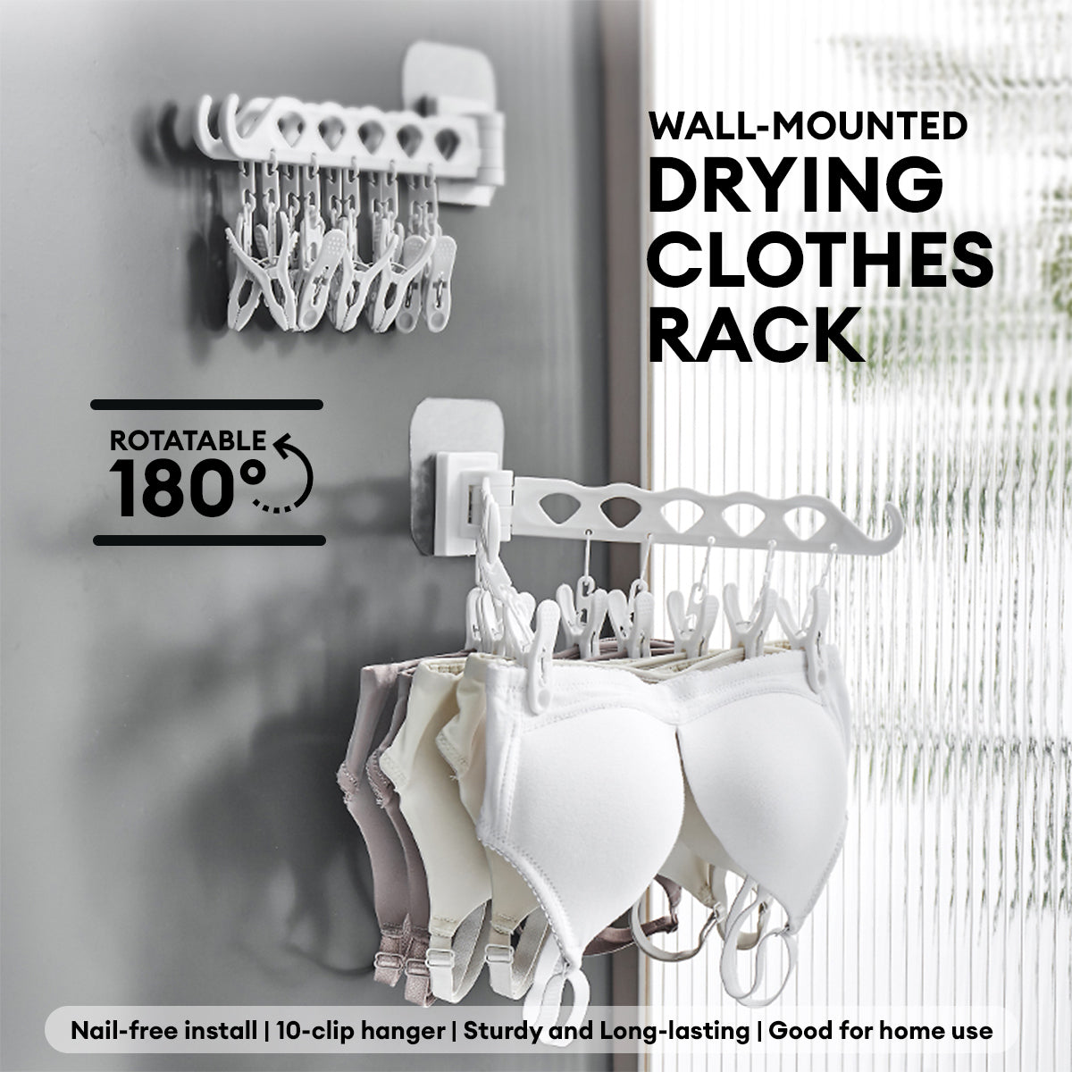 Locaupin Wall Mounted Clothes Drying Rack with Foldable Swing Arm for