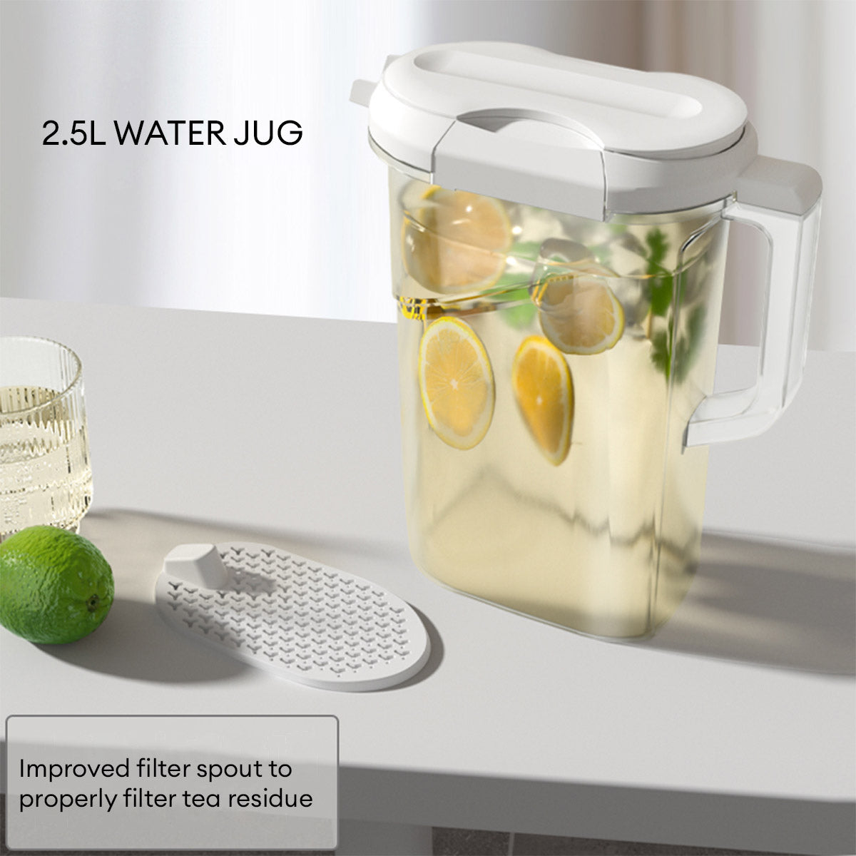 Locaupin Fridge Door Water Jug Pitcher with Removable Stainer Easy Press Lid Making Tea Lemonade Juice Drink Container