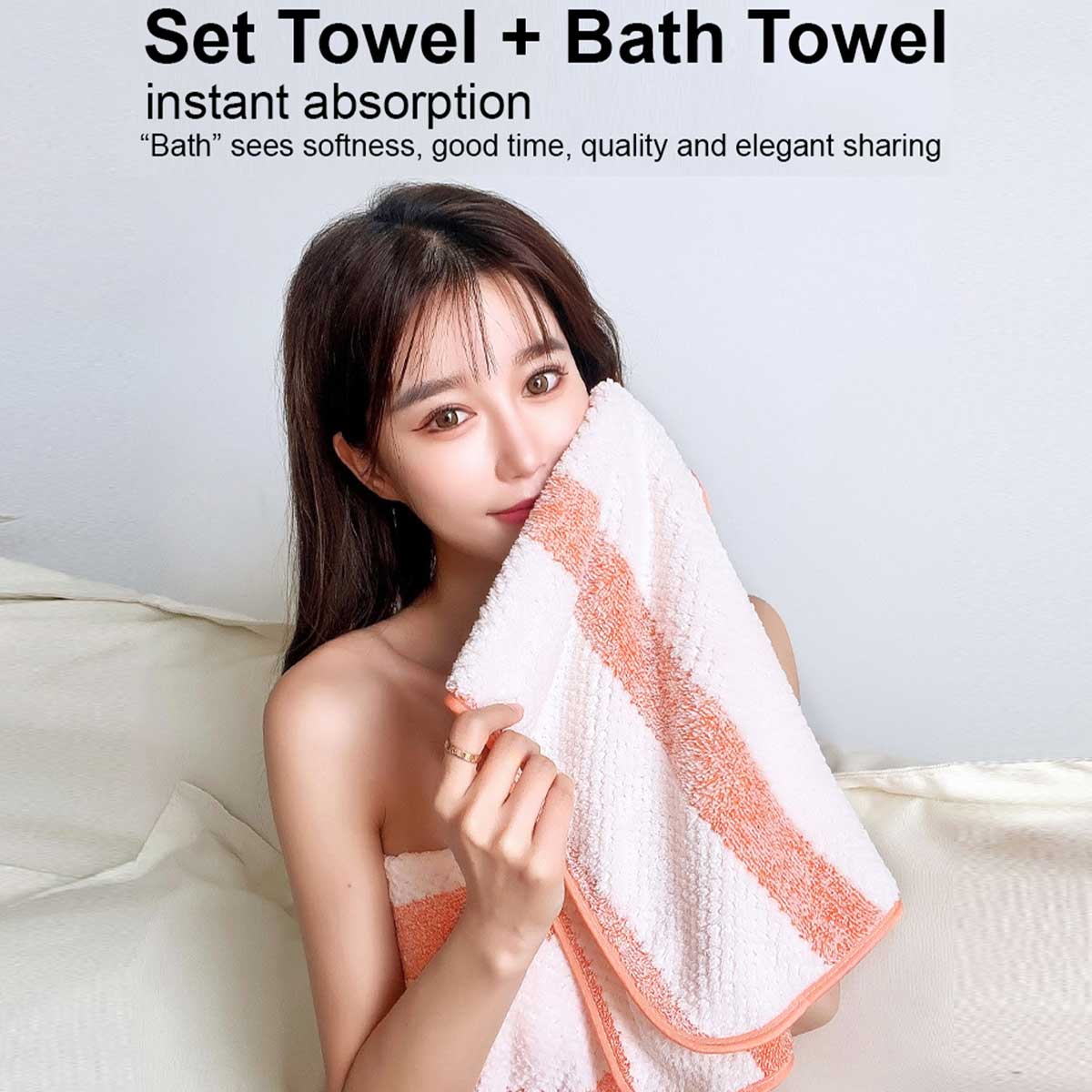 Locaupin Set of 2 Bath and Face Towel Shower Accessories Gift Quick Drying High Absorbent Body Wash Cloth