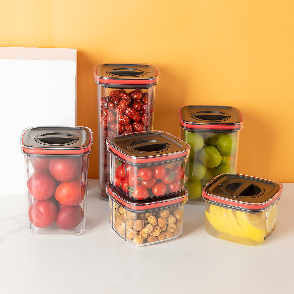 Locaupin Airtight Food Container with Easy Open and Lock Lid Dry Food Canister Cereal Candy Pasta Stackable Kitchen Pantry Transparent Organizer Storage (PET Plastic)