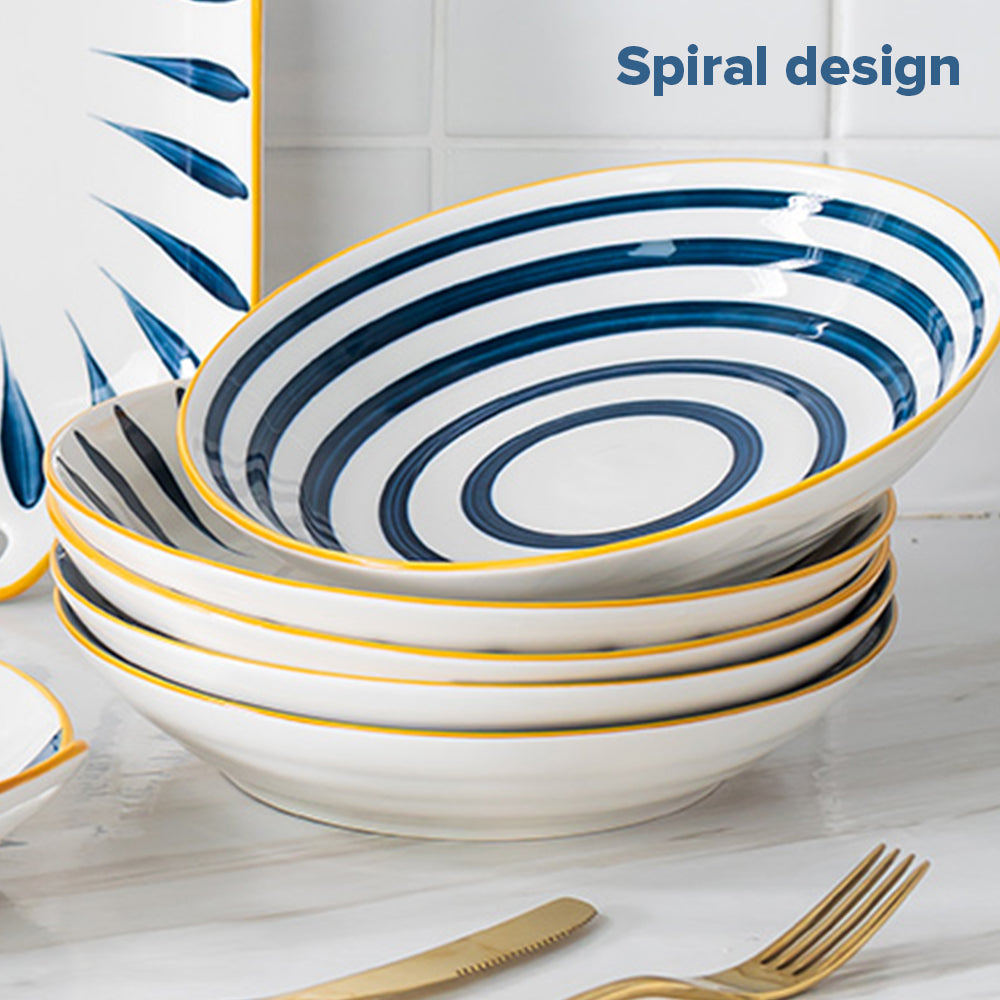 LOCAUPIN Spiral Japanese Porcelain Tableware Dining Plate Dip Soup Bowl Serving Platter Sauce Holder