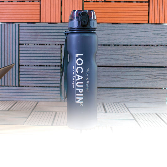 Locaupin Frosted Sports Water Bottle with Motivational Time Marker Tumbler Portable Wrist Strap Fitness Gym Office Outdoor