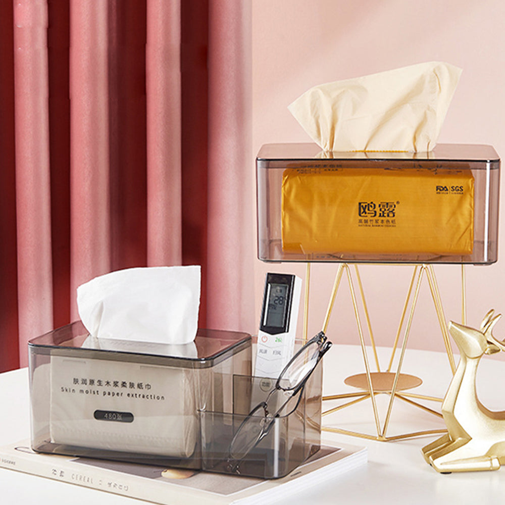 Locaupin Desktop Transparent Tissue Box Dispenser Toilet Napkin Holder Caddy Storage Bathroom Vanity Organizer Kitchen Countertop