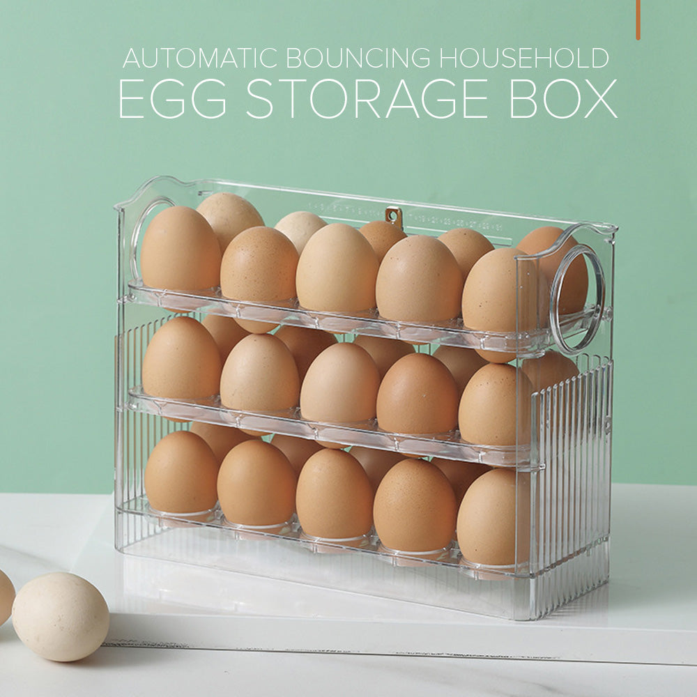 Locaupin Refrigerator Organizer 3 Tier Flip Design 30 Grid Egg Holder Fresh Keeper Storage Rack Kitchen Countertop Fridge Container