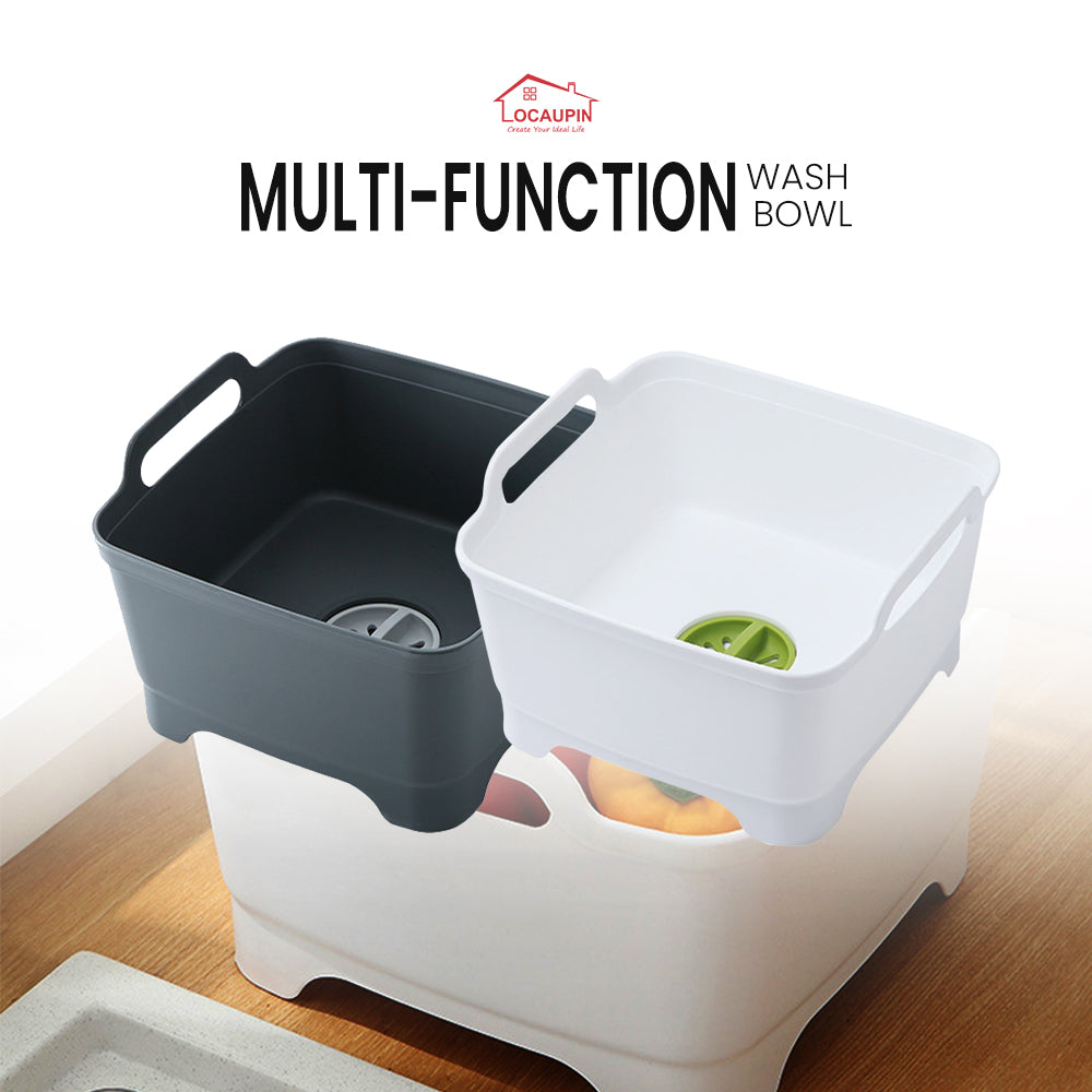 Locaupin Large Capacity Washing Dish Basin With Two Handles And Draining Plug Perfect For Fruits Vegetables Multi-functional Drainer Basket Storage Rack Food Strainer
