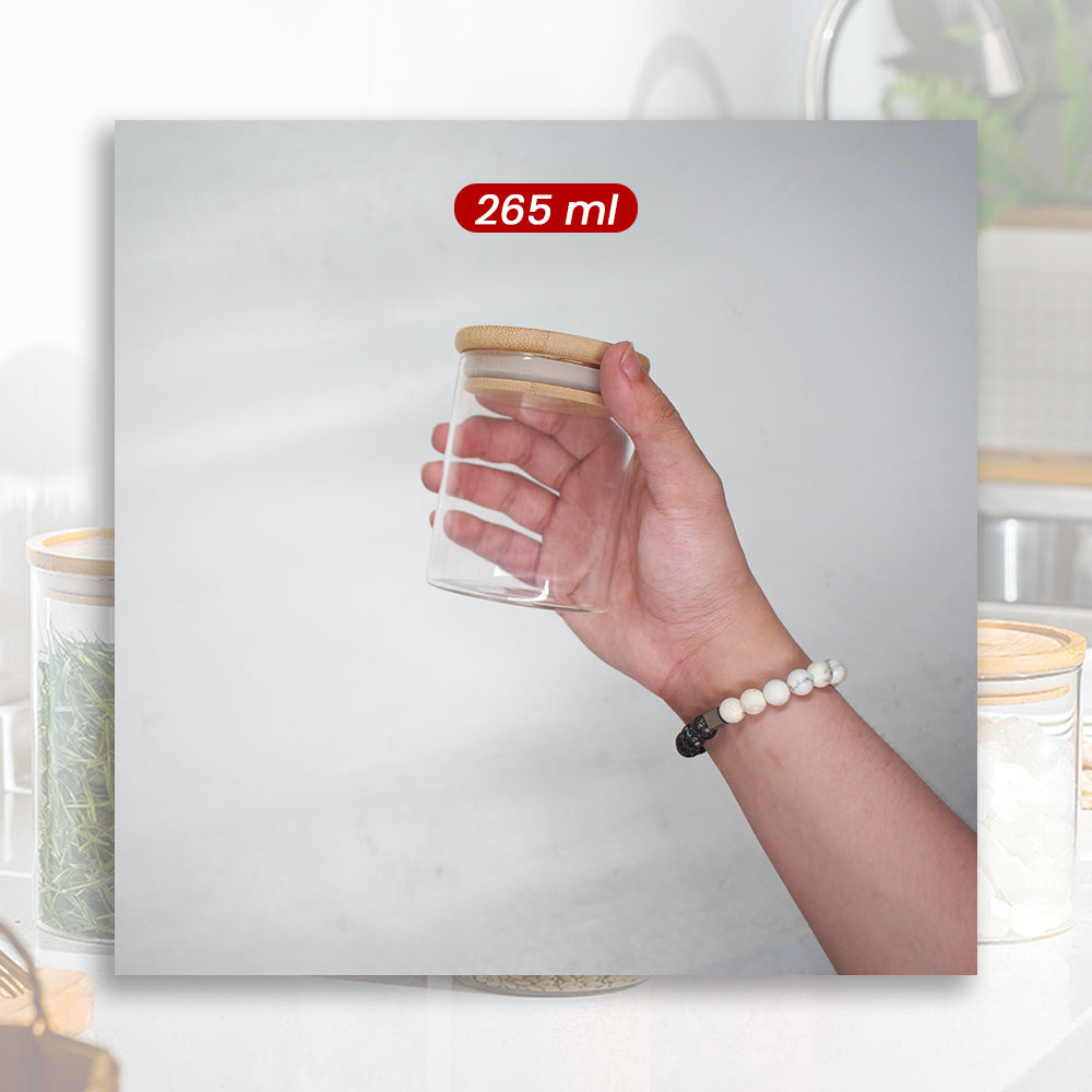 Locaupin Bamboo Lid Candy Jar Glass Canister Party Food Storage Transparent Container Cookies Cereal
